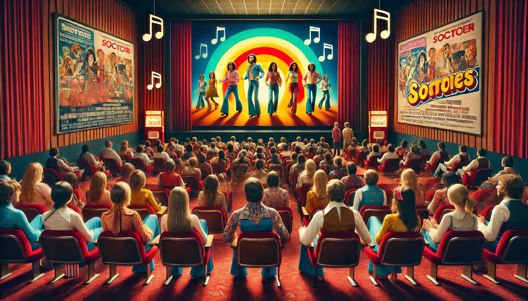People Watching A Movie In The 1970S
