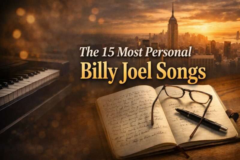 Piano Keyboard And Handwritten Lyric Notebook Overlooking The New York City Skyline Representing The Most Personal Billy Joel Songs