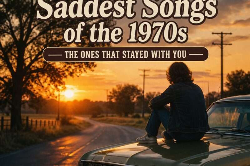 A Nostalgic 1970S Sunset Scene With A Person Sitting On A Vintage Car, Capturing The Reflective Mood Of The Saddest Songs Of The 1970S.